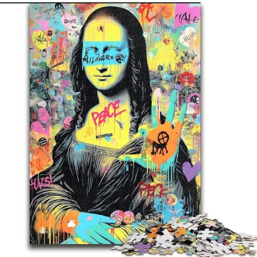 Puzzle mit 1000 Teilen, Mona Lisa-Graffiti-Puzzle für Erwachsene, Familienaktivitätsspiel für Teenager, anspruchsvolles Denkspiel (Größe 26x38cm) von WGLINGX