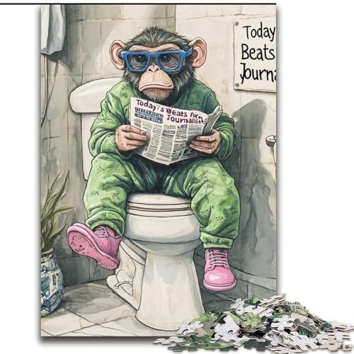 Puzzle mit 1000 Teilen, Monkey Go Toilet, Holzpuzzle, perfekt als Dekoration für Zuhause und Büro, Partys, Geburtstage und Feiertagsgeschenke (Größe 50x75cm) von WGLINGX