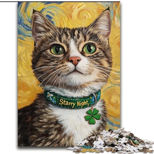 Puzzle mit 1000 Teilen, Ölgemälde Einer Katze, Puzzle mit 1000 Teilen, Spaß für die ganze Familie, Basteln, perfekt für Geburtstage, Feiertage (Größe 50x75cm) von WGLINGX