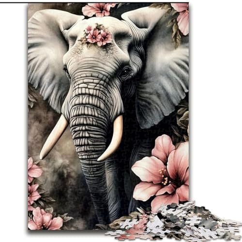 Puzzle mit 1000 Teilen, Pfirsichblüten-Elefant, Puzzle mit 1000 Teilen, Spaß für die ganze Familie, Basteln, perfekt für Geburtstage, Feiertage (Größe 26x38cm) von WGLINGX