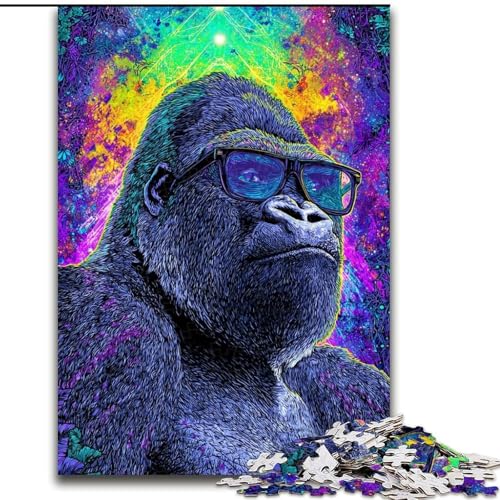 Puzzle mit 1000 Teilen, Psychedelisches Schimpansen-Puzzle für Erwachsene, 1000-teilige Geschenkidee für die Feiertage, humorvolles Artwork, detailliertes Artwork (Größe 26x38cm) von WGLINGX