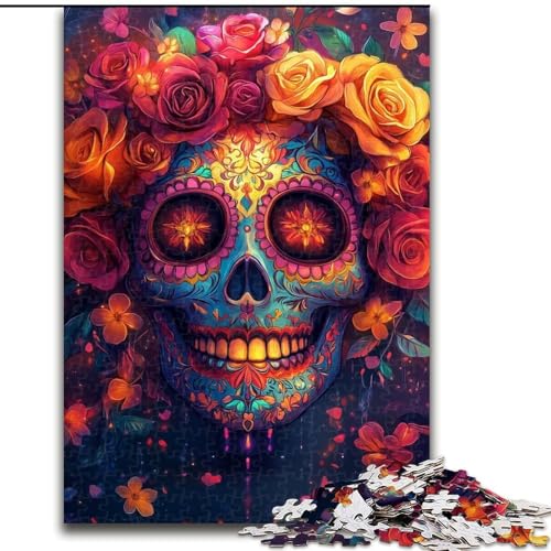 Puzzle mit 1000 Teilen, Rosenschädel-Puzzle, 1000 Teile, Spaß für die ganze Familie, Basteln, perfekt für Geburtstage, Feiertage (Größe 26x38cm) von WGLINGX