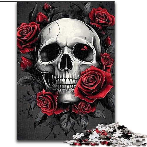 Puzzle mit 1000 Teilen, Rosenschädel-Puzzle, 1000 Teile, Spaß für die ganze Familie, Basteln, perfekt für Geburtstage, Feiertage (Größe 50x75cm) von WGLINGX