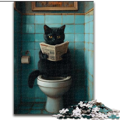 Puzzle mit 1000 Teilen, Schwarze Katze auf Toilette, Puzzle mit 1000 Teilen, Spaß für die ganze Familie, Basteln, perfekt für Geburtstage, Feiertage (Größe 50x75cm) von WGLINGX