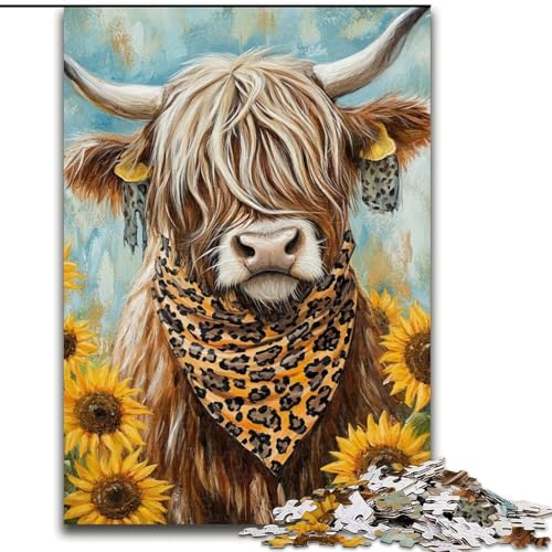 Puzzle mit 1000 Teilen, Sonnenblumen-Yak-Puzzle für 1000 Teile, perfekt für Familienspaß an Geburtstagen, Weihnachten (Größe 26x38cm) von WGLINGX