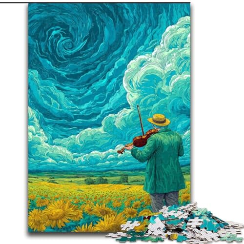 Puzzle mit 1000 Teilen, Sternenhimmel, Sonnenblumenfeld, Puzzle für 1000 Teile, perfekt für Familienspaß an Geburtstagen, Weihnachten (Größe 50x75cm) von WGLINGX