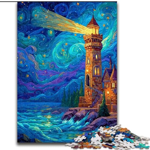 Puzzle mit 1000 Teilen, Sternenhimmel-Leuchtturm-Puzzle für Erwachsene, Familienaktivitätsspiel für Teenager, anspruchsvolles Denkspiel (Größe 26x38cm) von WGLINGX