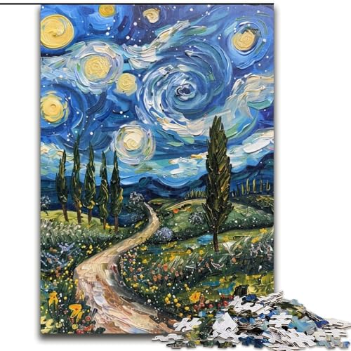 Puzzle mit 1000 Teilen, Sternennacht, Van Gogh, Puzzle mit 1000 Teilen, Spaß für die ganze Familie, Basteln, perfekt für Geburtstage, Feiertage (Größe 26x38cm) von WGLINGX