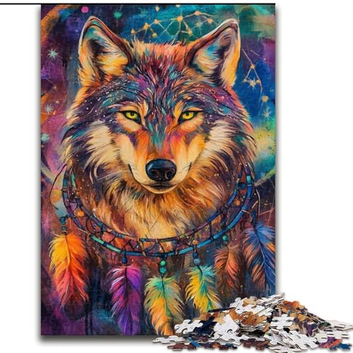 Puzzle mit 1000 Teilen, Traumfänger-Wolf, anspruchsvolle Puzzles, anspruchsvolles Denkspiel für Teenager, perfekt als Heimdekoration oder Geschenk (Größe 50x75cm) von WGLINGX