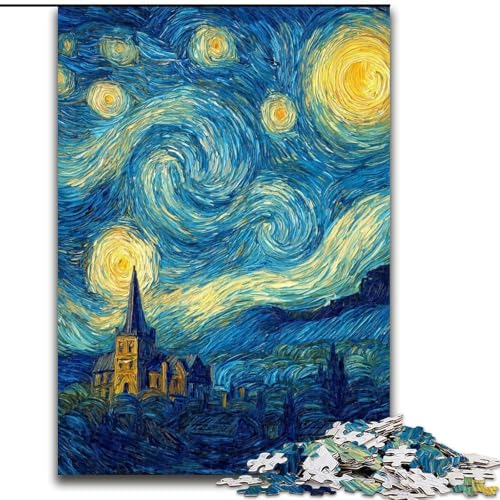 Puzzle mit 1000 Teilen, Van Gogh-Nachthimmel-Puzzle für Erwachsene, 1000-teilige Geschenkidee für die Feiertage, humorvolles Kunstwerk, detailliertes Kunstwerk (Größe 26x38cm) von WGLINGX