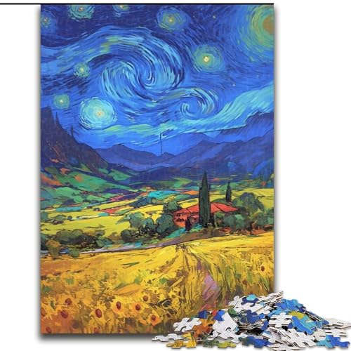 Puzzle mit 1000 Teilen, Van Goghs Landschaft, Puzzle mit 1000 Teilen, Spaß für die ganze Familie, Basteln, perfekt für Geburtstage, Feiertage (Größe 26x38cm) von WGLINGX
