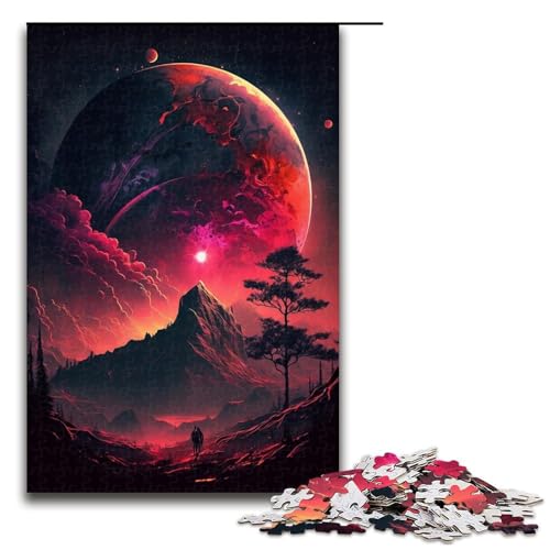 Puzzle mit 1000 Teilen, farbenfrohes Planeten- und Berg-Puzzle für Erwachsene, Holzpuzzle, lustiges Familienspielzeug (Größe 50 x 75 cm) von WGLINGX