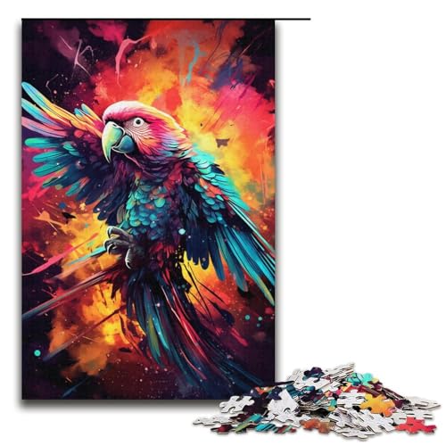 Puzzle mit 1000 Teilen, farbenfrohes psychedelisches Papageien-Puzzle für Erwachsene, Papppuzzle, lustiges Familienspielzeug (Größe 38 x 26 cm) von WGLINGX
