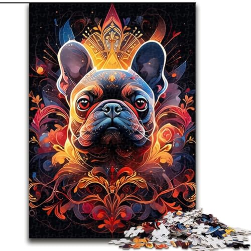 Puzzle mit 1000 Teilen, farbige französische Bulldogge, Holzpuzzle, Spielzeug, Geschenk, pädagogisches, intellektuelles, entspannendes Familienspiel (Größe 50x75cm) von WGLINGX