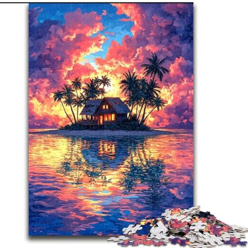 Puzzle mit 1000 Teilen, kleines Haus bei Sonnenuntergang, Puzzle für Erwachsene, ideal als Dekoration für Zuhause und Büro, Geburtstag (Größe 26x38cm) von WGLINGX
