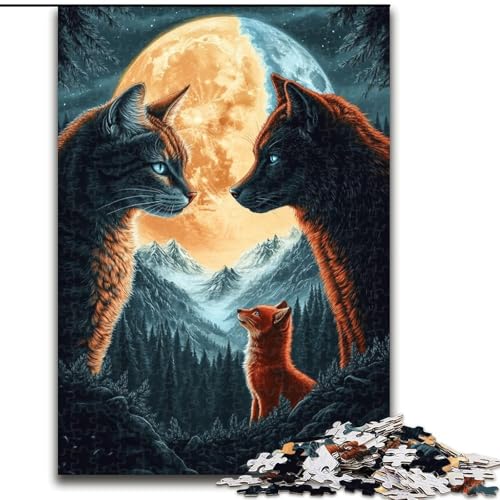 Puzzle mit 1000 Teilen, orangefarbene Katze und Wolf, Puzzle für 1000 Teile, perfekt für Familienspaß an Geburtstagen, Weihnachten (Größe 26x38cm) von WGLINGX