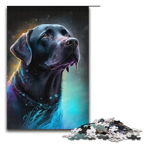 Puzzle mit 1000 Teilen, schwarzer Labrador, für Erwachsene, Lernspiele, Staycation, Zeitvertreib für Teenager ab 14 Jahren, 38 x 26 cm von WGLINGX