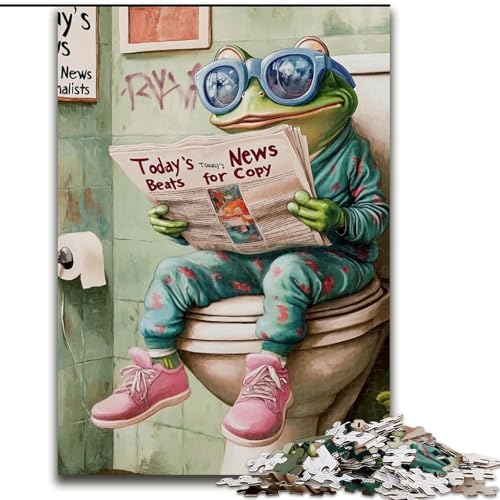 Puzzle mit 1000 Teilen für Erwachsene, „Frog Go Toilet“, Puzzle für Erwachsene, Schwierigkeitsgrad 1000, Anfänger, ideal als Geburtstags (Größe 26x38cm) von WGLINGX