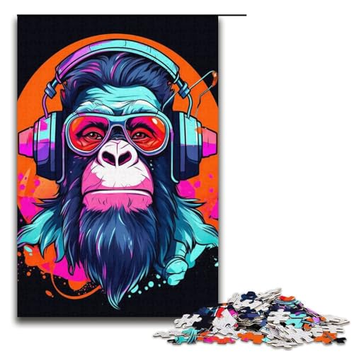 Puzzle mit 1000 Teilen für Erwachsene, AFFE, DJ-Musik, Heimdekoration, Puzzle hilft dem Gehirn, süchtig machendes Spielzeug zu trainieren, um Geduld zu fördern (Größe 38 x 26 cm) von WGLINGX