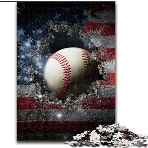 Puzzle mit 1000 Teilen für Erwachsene, Baseball-Puzzle mit amerikanischer Flagge, 1000 Teile, anspruchsvolles Denkspiel für Teenager, perfekt als Heimdekoration oder Geschenk (Größe 50x75cm) von WGLINGX