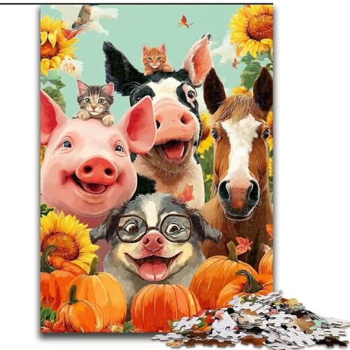 Puzzle mit 1000 Teilen für Erwachsene, Bauernhoftiere-Puzzle für Erwachsene, interaktives Familienspiel, geeignet für Kinder ab 14 Jahren (Größe 26x38cm) von WGLINGX