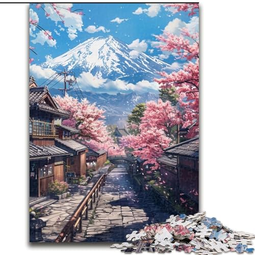 Puzzle mit 1000 Teilen für Erwachsene, Berg Fuji und Kirschblüte, 1000-teiliges Puzzle für Erwachsene, anspruchsvolles DIY-Denkspiel, interaktive Familienaktivität (Größe 50x75cm) von WGLINGX