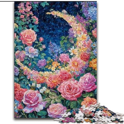 Puzzle mit 1000 Teilen für Erwachsene, Blumen- und Mond-Puzzle, geeignet für Geburtstage, Halloween, Thanksgiving, Ostern (Größe 26x38cm) von WGLINGX