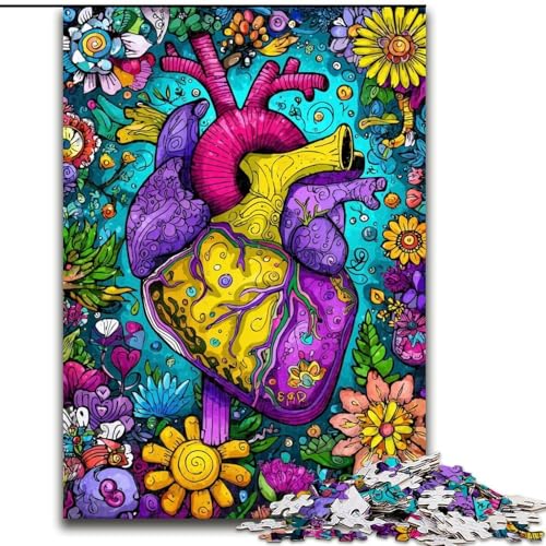 Puzzle mit 1000 Teilen für Erwachsene, Blumenherz-Puzzle, geeignet für Geburtstage, Halloween, Erntedankfest, Ostern (Größe 26x38cm) von WGLINGX
