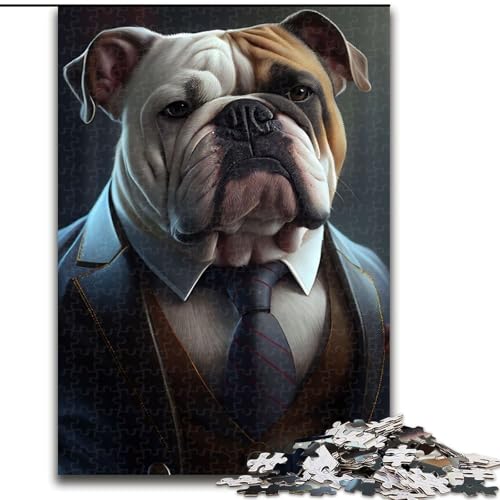 Puzzle mit 1000 Teilen für Erwachsene, Bulldoggenanzug, Tier-Puzzle mit 1000 Teilen, ideales Urlaubs- oder Geburtstagsgeschenk, Partyspiel-Spielzeug (Größe 26x38cm) von WGLINGX