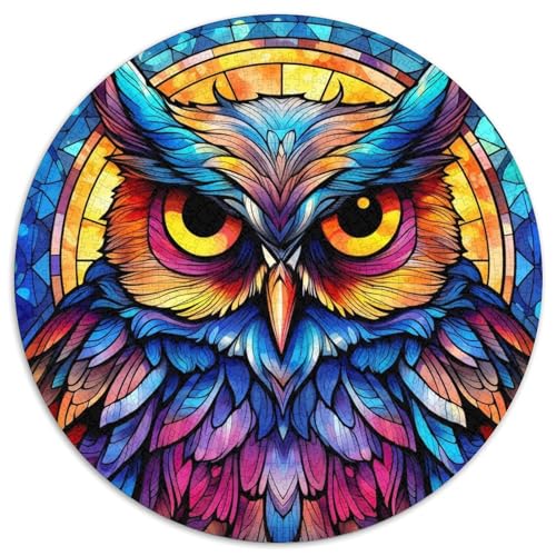 Puzzle mit 1000 Teilen für Erwachsene, Buntglas-Eule, 1000-teiliges Puzzle für Erwachsene, kompliziertes Design für Teenager, DIY-Dekor und gehirnfördernder Spaß (67,5 x 67,5 cm) von WGLINGX