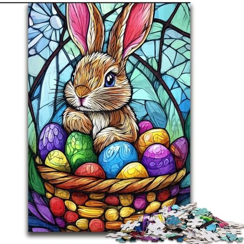 Puzzle mit 1000 Teilen für Erwachsene, Buntglas-Osterhase, 1000-teiliges Puzzle, Lernspielzeug (Größe 26x38cm) von WGLINGX