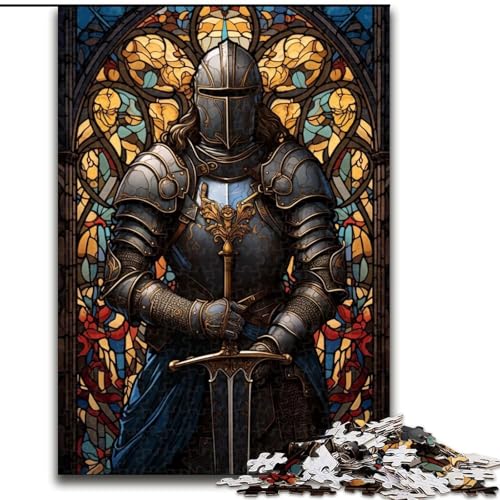 Puzzle mit 1000 Teilen für Erwachsene, Buntglas-Ritter-Puzzle, 1000 Teile für Erwachsene, Heimdekoration, Familienspaß, ab 14 Jahren (Größe 26x38cm) von WGLINGX