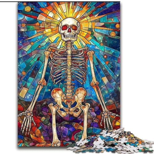 Puzzle mit 1000 Teilen für Erwachsene, Buntglas-Totenkopf, unmögliches Puzzle für Erwachsene, Heimdekoration und interaktives Familienspiel, (Größe 50x75cm) von WGLINGX