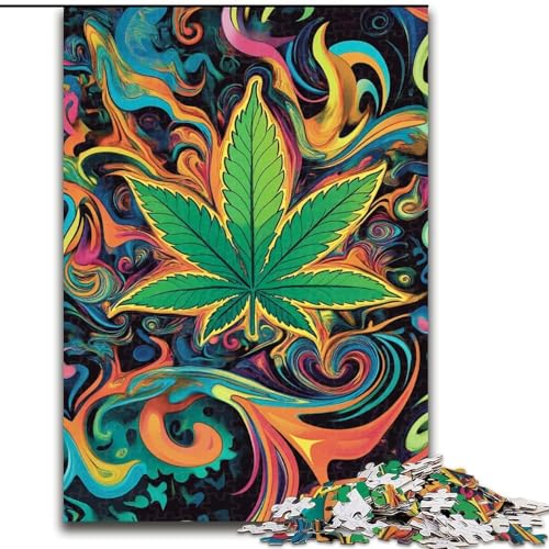 Puzzle mit 1000 Teilen für Erwachsene, Cannabisblätter, 1000-teiliges Puzzle, Heimdekoration, Familienspaß, ab 14 Jahren (Größe 50x75cm) von WGLINGX