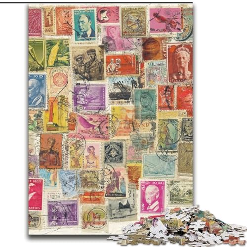 Puzzle mit 1000 Teilen für Erwachsene, Collage-Puzzle mit Vintage-Briefmarken, geeignet für Geburtstage, Halloween, Erntedankfest, Ostern (Größe 26x38cm) von WGLINGX