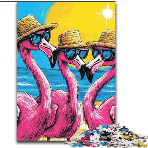 Puzzle mit 1000 Teilen für Erwachsene, DREI Flamingos, geeignet für Geburtstage, Halloween, Thanksgiving, Ostern (Größe 50x75cm) von WGLINGX