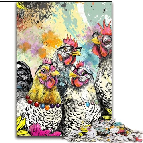 Puzzle mit 1000 Teilen für Erwachsene, DREI Hühner-Puzzle, geeignet für Geburtstage, Halloween, Thanksgiving, Ostern (Größe 26x38cm) von WGLINGX