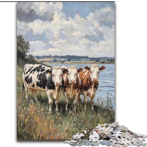 Puzzle mit 1000 Teilen für Erwachsene, DREI Kühe, Puzzle mit 1000 Teilen für Jugendliche ab 14 Jahren, Heimdekoration (Größe 26x38cm) von WGLINGX
