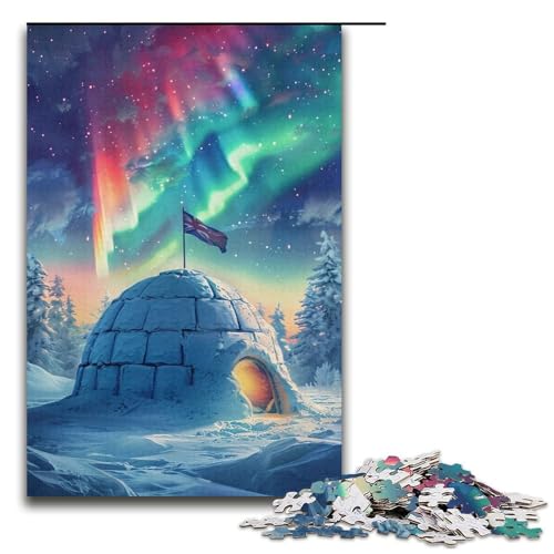 Puzzle mit 1000 Teilen für Erwachsene, Eisschlösser unter der Aurora Borealis, als Geschenk, Zeitvertreib zu Hause für Teenager ab 14 Jahren (Größe 38 x 26 cm) von WGLINGX