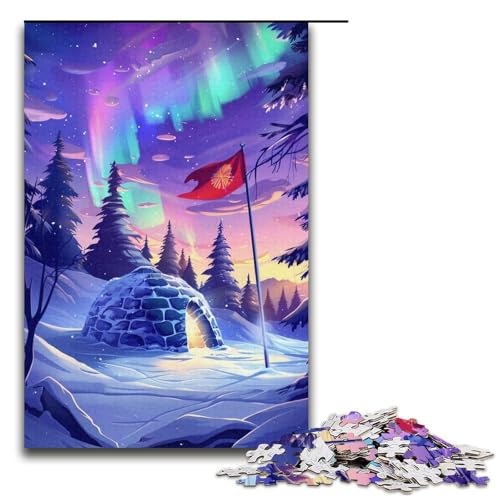 Puzzle mit 1000 Teilen für Erwachsene, Eisschlösser unter der Aurora Borealis, tolles Geschenk für Spiele, geeignet für Teenager ab 14 Jahren (Größe 38 x 26 cm) von WGLINGX