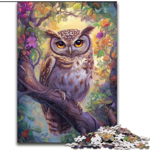 Puzzle mit 1000 Teilen für Erwachsene, Eule Steht auf einem Baum, geeignet für Geburtstage, Halloween, Erntedankfest, Ostern (Größe 26x38cm) von WGLINGX