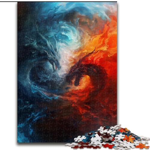 Puzzle mit 1000 Teilen für Erwachsene, Feuer- und Eisdrachen-Puzzle, 1000 Teile, perfektes Weihnachts- und Neujahrsgeschenk, Feiertagsgeschenk (Größe 26x38cm) von WGLINGX