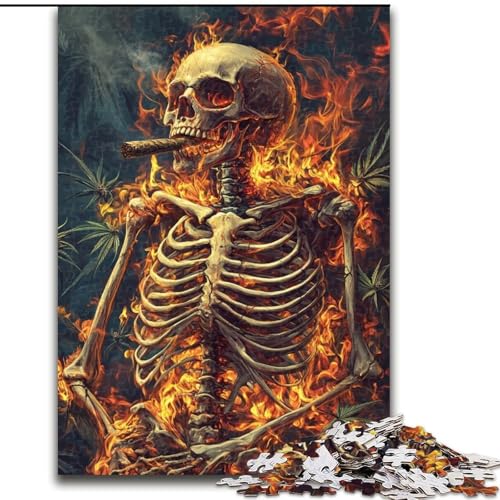 Puzzle mit 1000 Teilen für Erwachsene, Flammenschädel-Puzzle, geeignet für Geburtstage, Halloween, Thanksgiving, Ostern (Größe 50x75cm) von WGLINGX
