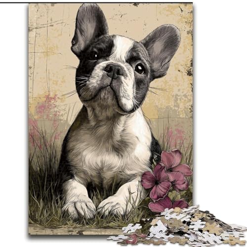 Puzzle mit 1000 Teilen für Erwachsene, Französische Bulldogge, geeignet für Geburtstage, Halloween, Thanksgiving, Ostern (Größe 26x38cm) von WGLINGX