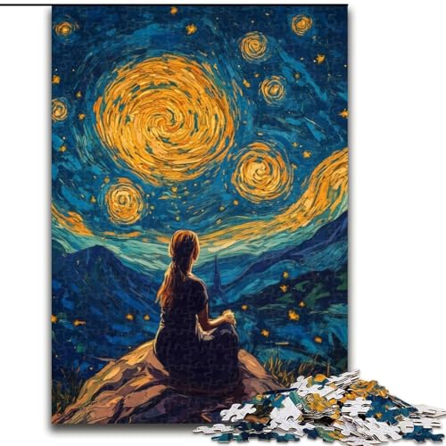 Puzzle mit 1000 Teilen für Erwachsene, Frau unter dem Nachthimmel, geeignet für Geburtstage, Halloween, Thanksgiving, Ostern (Größe 26x38cm) von WGLINGX