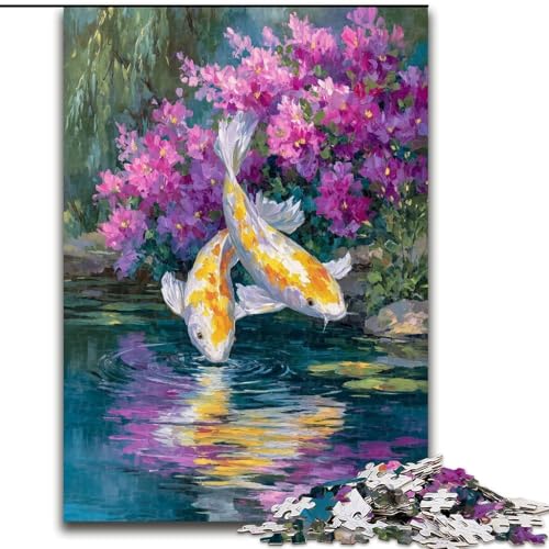 Puzzle mit 1000 Teilen für Erwachsene, Golden Koi-Puzzle, geeignet für Geburtstage, Halloween, Thanksgiving, Ostern (Größe 26x38cm) von WGLINGX