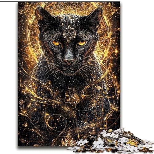Puzzle mit 1000 Teilen für Erwachsene, Goldener schwarzer Leopard, geeignet für Geburtstage, Halloween, Thanksgiving, Ostern (Größe 26x38cm) von WGLINGX