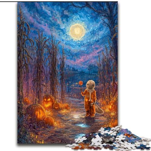 Puzzle mit 1000 Teilen für Erwachsene, Halloween unter dem Nachthimmel, unmögliche Puzzles für Erwachsene, Heimdekoration und interaktives Familienspiel, (Größe 26x38cm) von WGLINGX