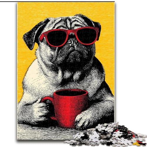 Puzzle mit 1000 Teilen für Erwachsene, Hund trinkt Kaffee, 1000-teiliges Puzzle, anspruchsvolles DIY-Denkspiel, interaktive Familienaktivität (Größe 50x75cm) von WGLINGX