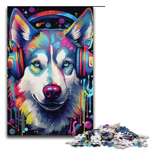 Puzzle mit 1000 Teilen für Erwachsene, Husky-Kopfhörer-Puzzle als Geschenk, Zeitvertreib zu Hause für Teenager ab 14 Jahren (Größe 38 x 26 cm) von WGLINGX
